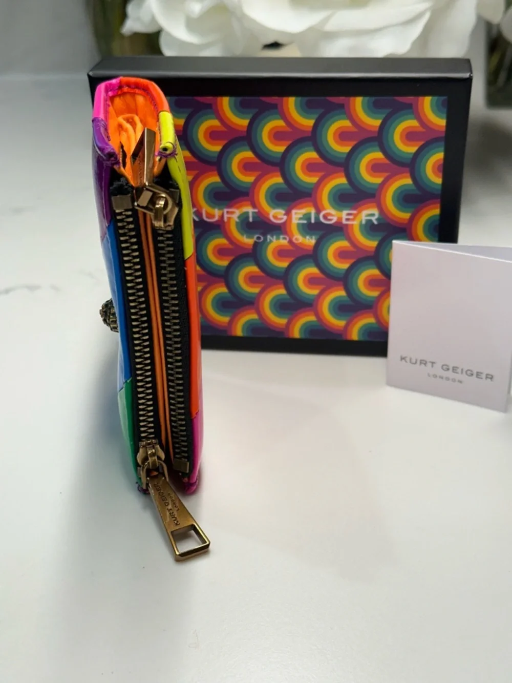 Kurt Geiger Diagonal Colorblock Patent Wallet in Pink, Purple, Blue, Green NWT - Picture 4 of 10